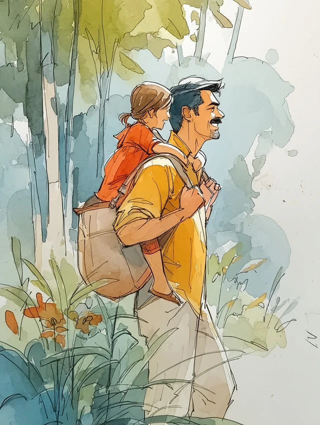 Father and Daughter Watercolor Painting