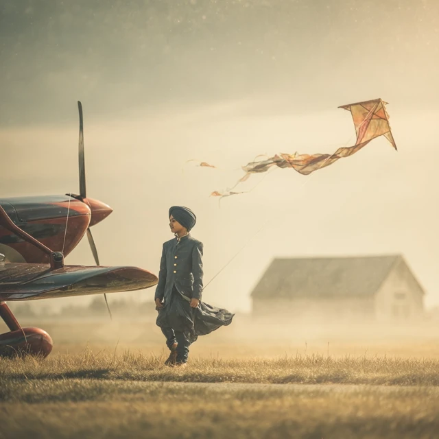 Punjabi Child with Kite and Airplane