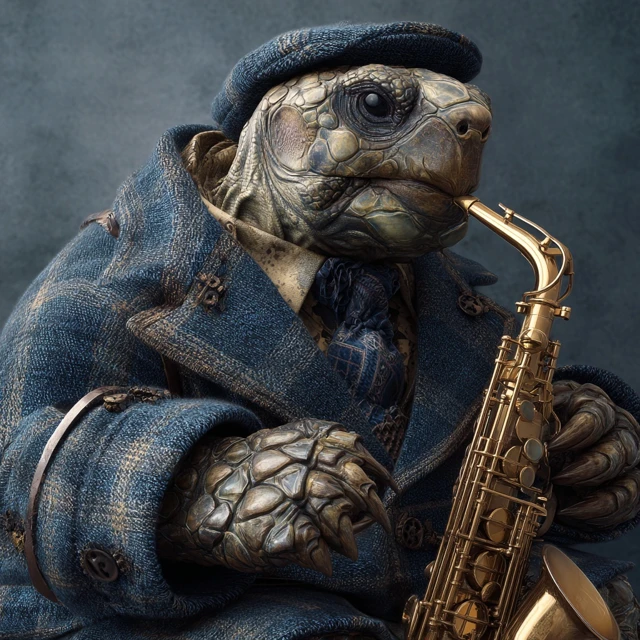 Tortoise Playing Saxophone Realistic Image