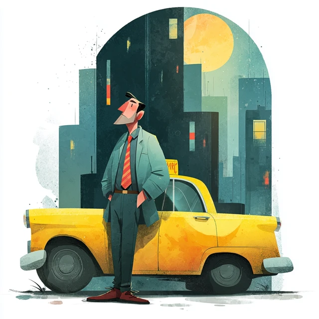 Office Worker in Taxi Flat Illustration