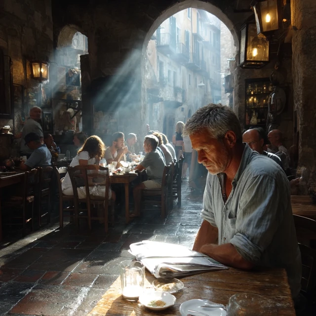 Cozy Spanish Cafe Scene Morning Light Photographic