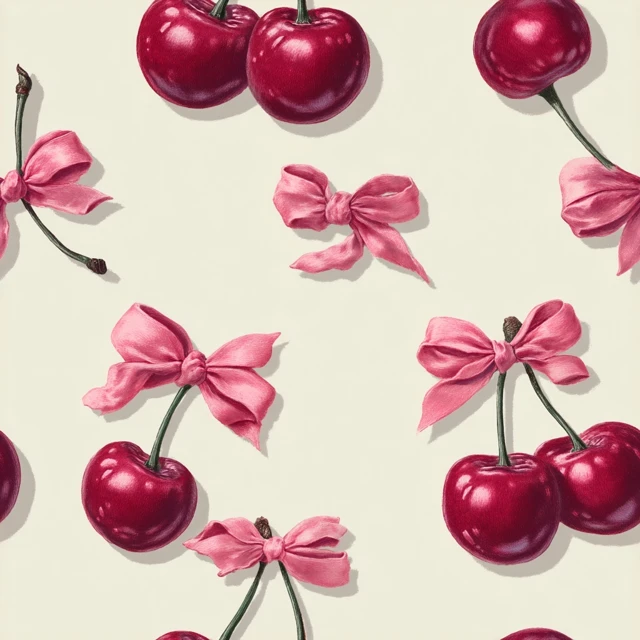 Cherry Pattern with Pink Bows Cute and Dreamy