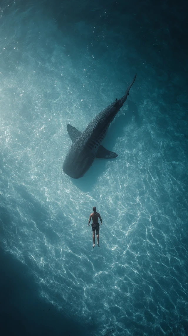 Shark and Swimmer Aerial Shot