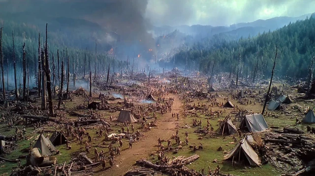 Orcs Devastate Forest Epic Battle Scene Retro Color