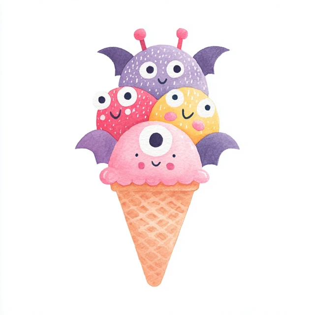 Halloween Ice Cream Watercolor Illustration
