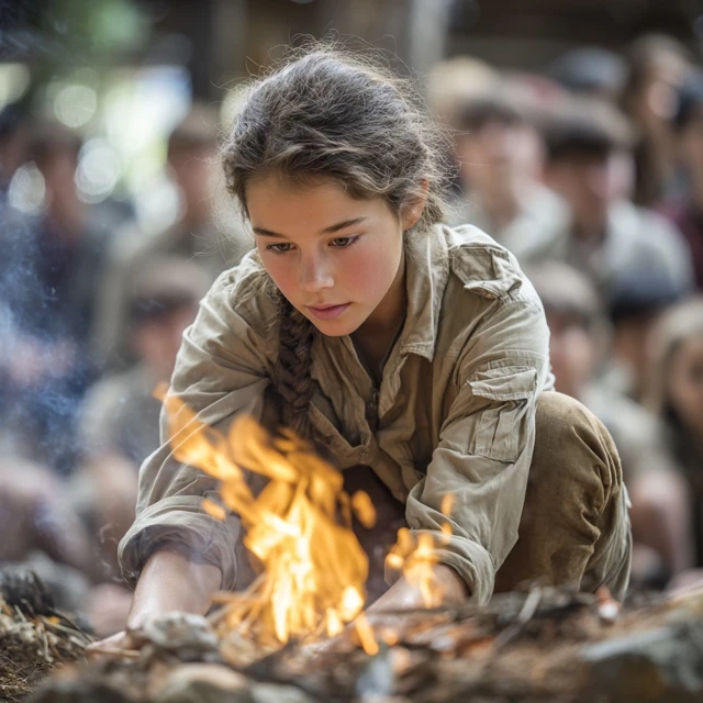 Girl Lighting Campfire Publicity Photo