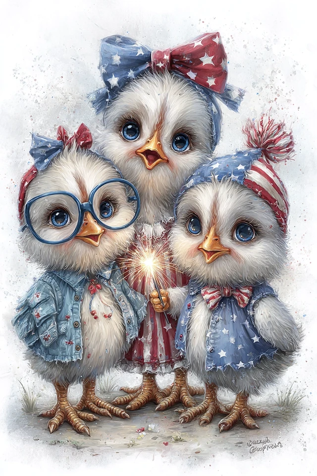 Cute Patriotic Chickens Celebrate Fourth of July