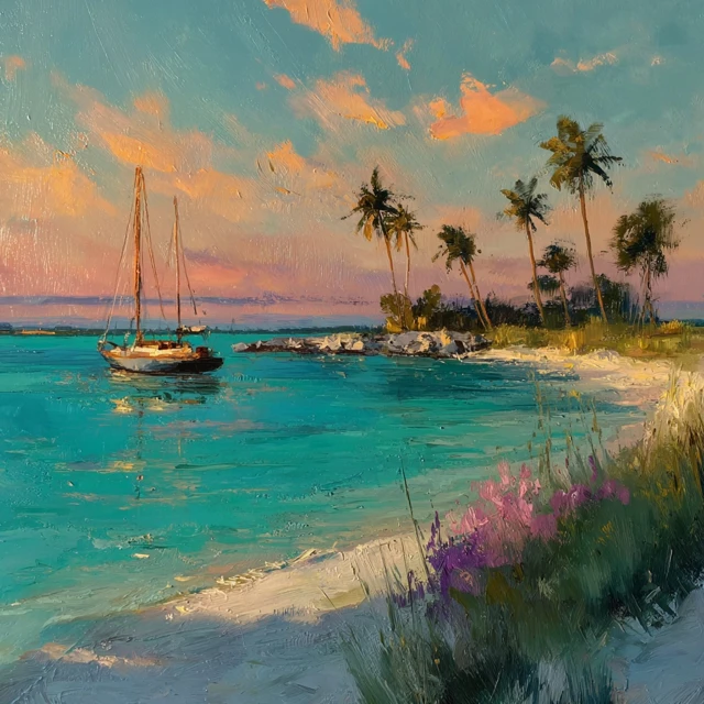 Florida Keys Painting Golden Hour Tropical Island