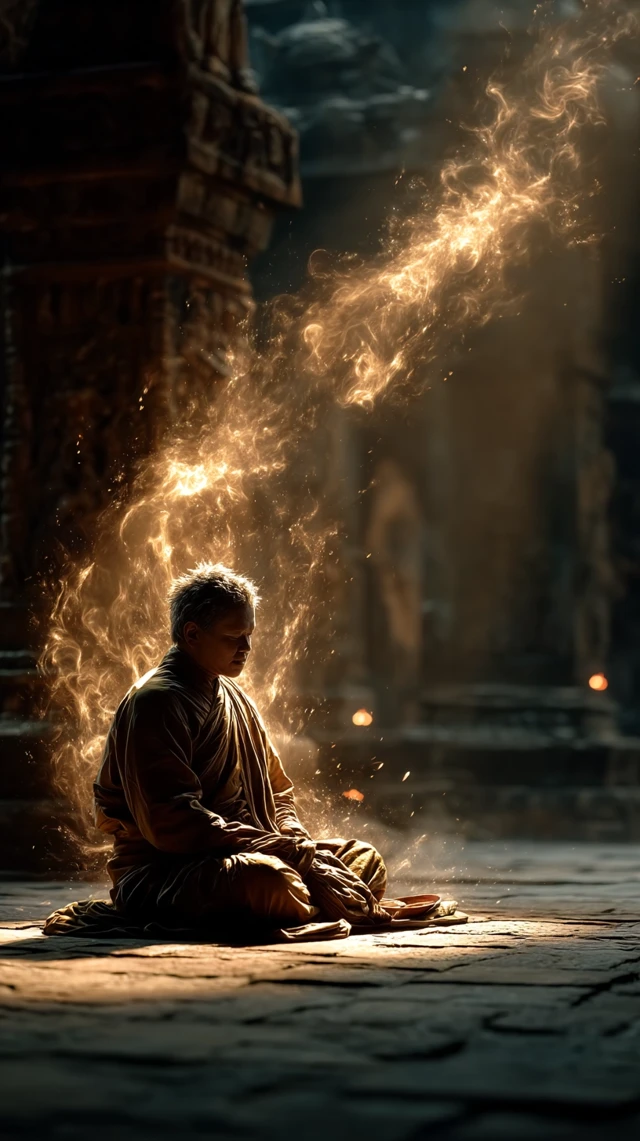 Buddha Meditating in Temple Spiritual Art