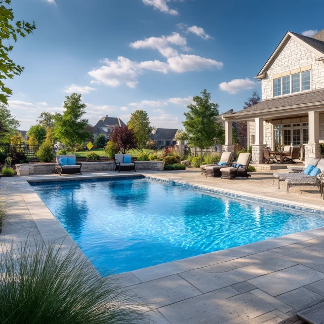Ohio Backyard Swimming Pool Summer Afternoon Scene