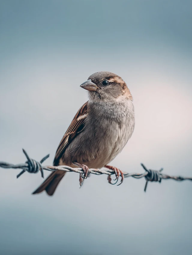 Bird on Barbed Wire: Realistic Photography