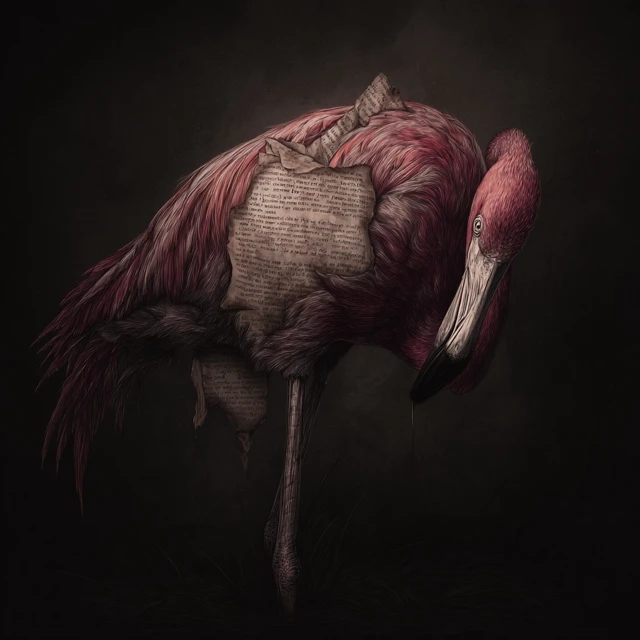 Flamingo with Poetry Dark Romantic Art Illustration