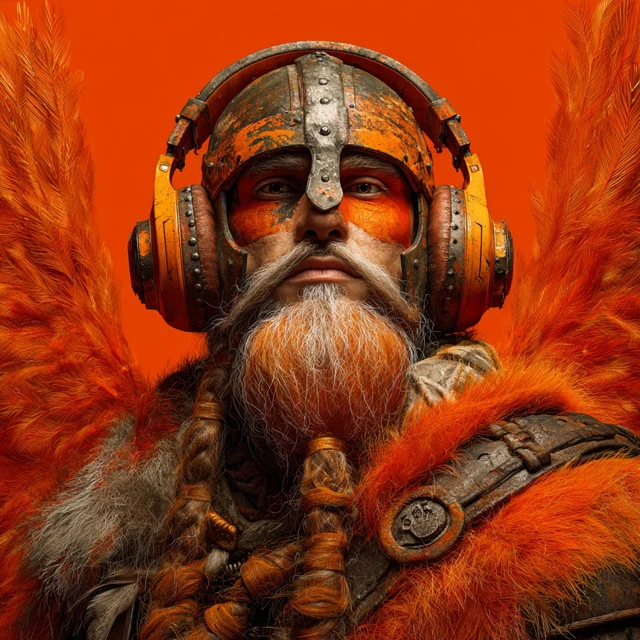 Viking Warrior with Gamer Headset Orange