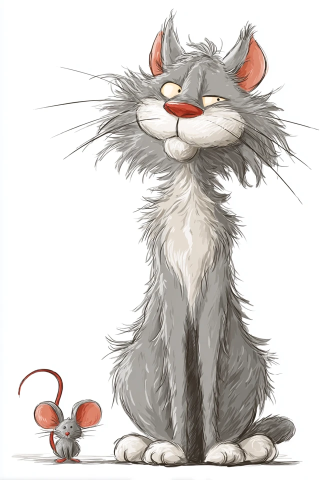 Cartoon Cat and Mouse Funny Art