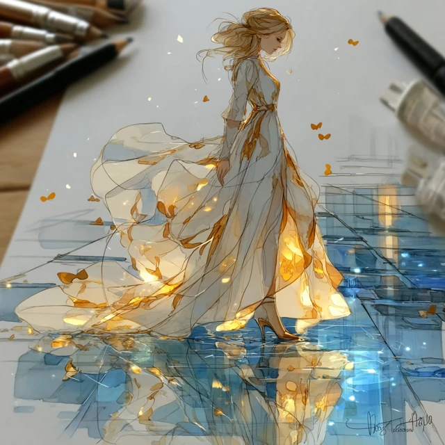 Elegant Woman on Water Fantasy Art