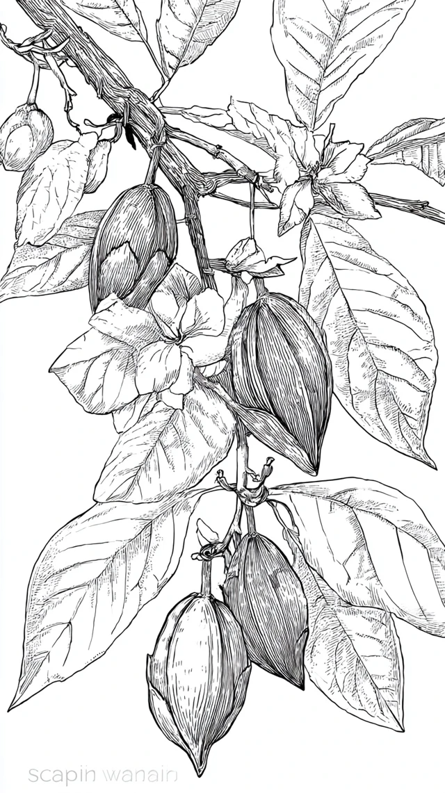 Scaphium Wallichii Plant Illustration Black and White