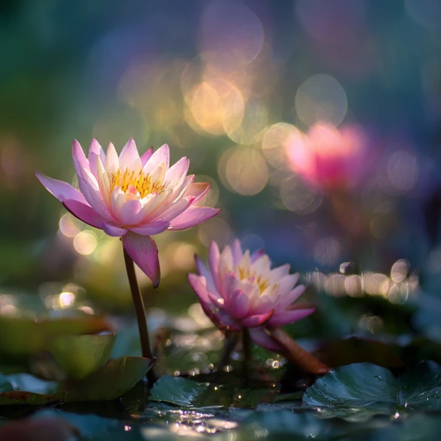 Lotus Flowers in Soft Light with Bokeh Effect