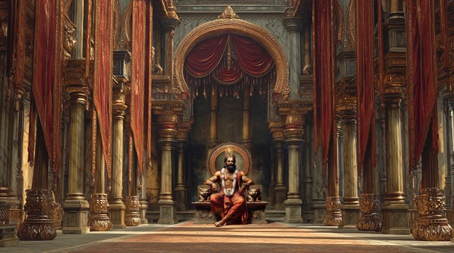 Ancient Indian Royal Court Interior with a King