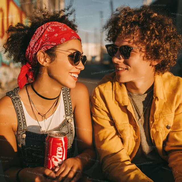 Young Couple Smiling Outdoors Sunset Friendship