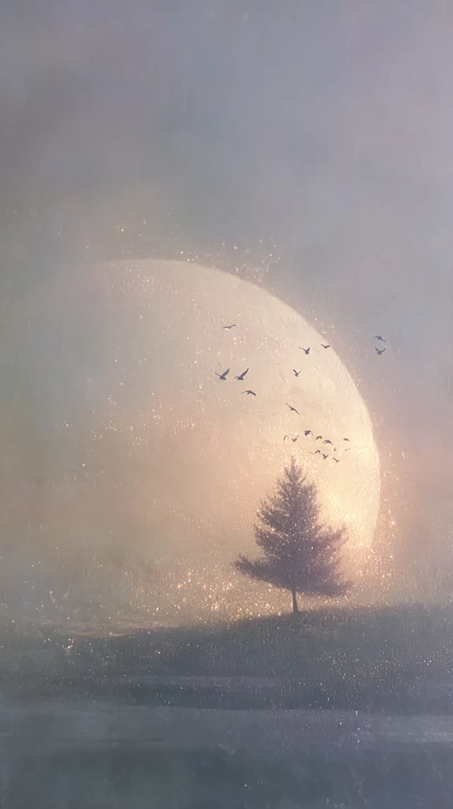 Moon Tree Birds Dreamy Landscape Photo