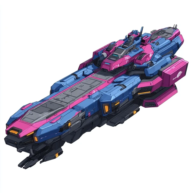 Squid Spaceship Carrier Pink Blue Anime Isometric View