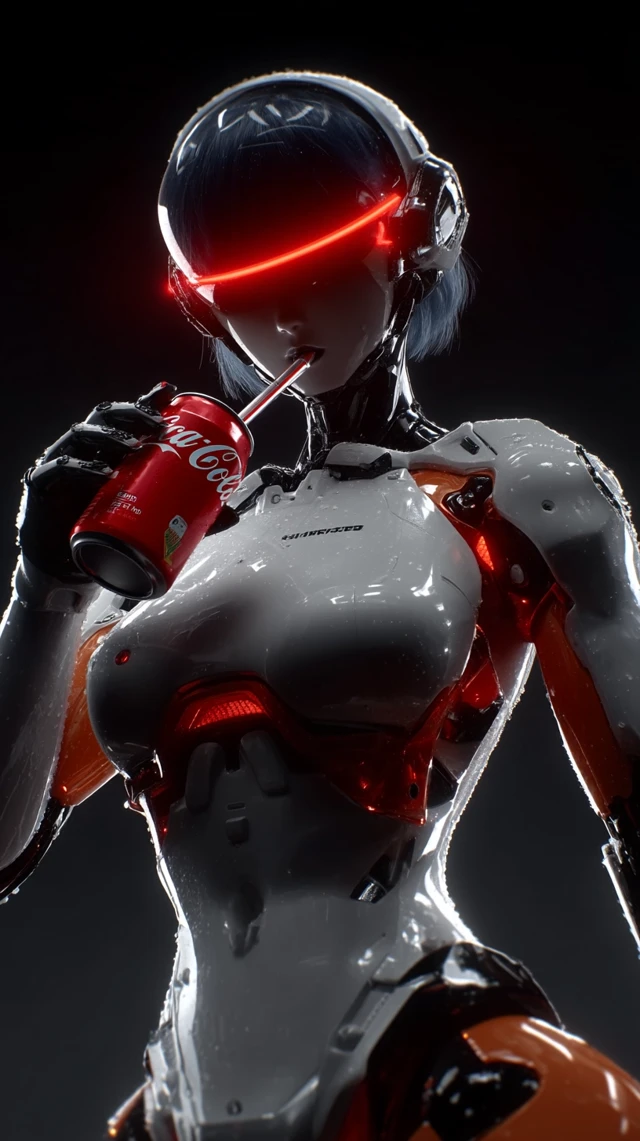 Anime Girl in Mecha Suit Drinks Cola