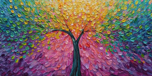 Abstract Colorful Tree Oil Painting Textured Canvas Art