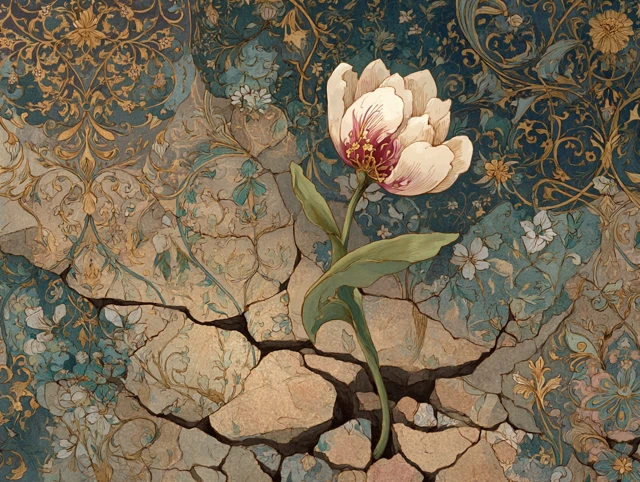 Delicate Flower Emerging Persian Botanical Art