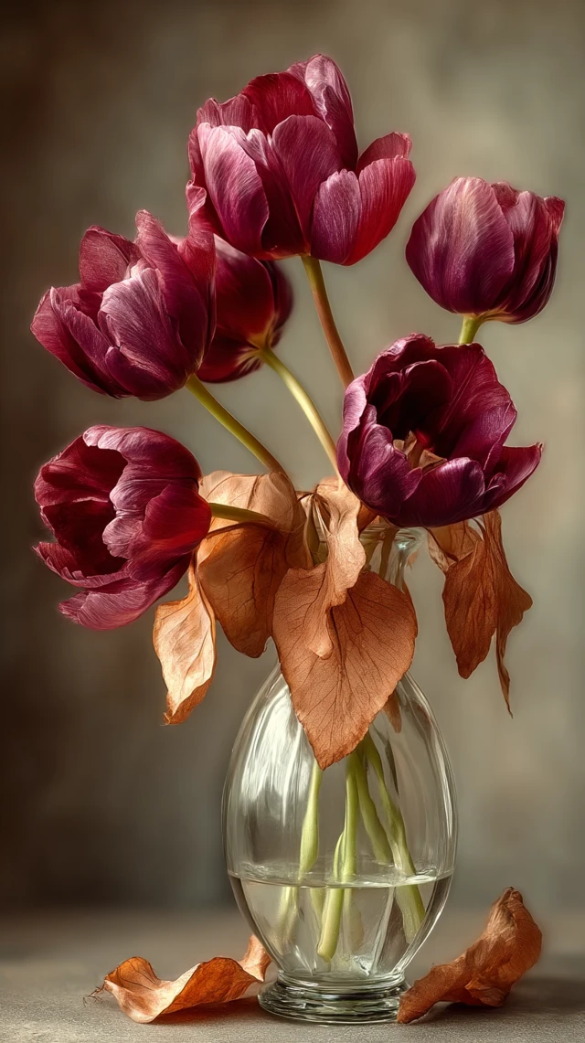 Red Tulips in Vase Floral Still Life Photography