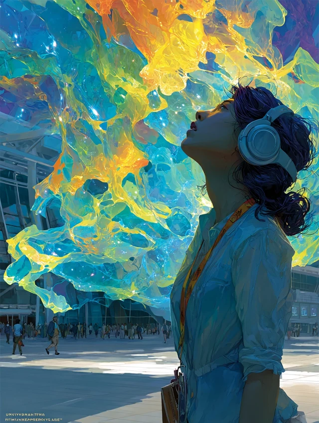 Music Visualization Woman Listening to Headphones Art