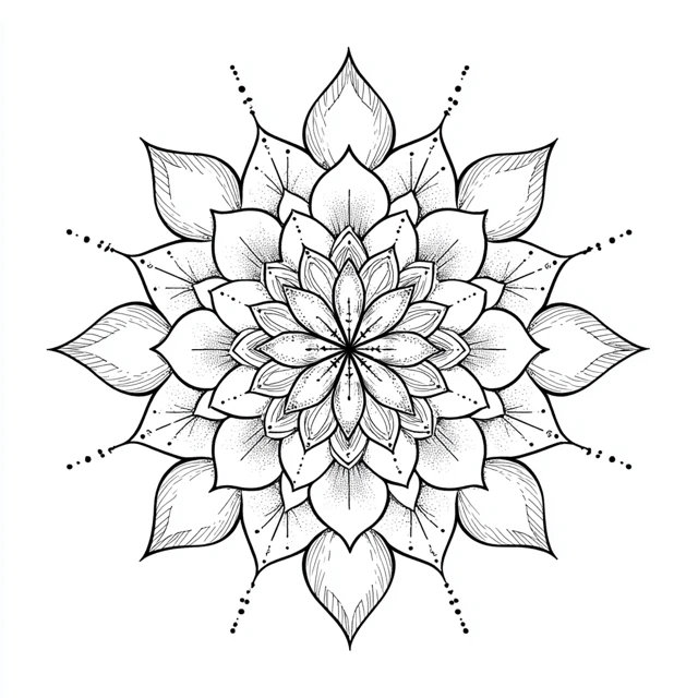 Symmetrical Mandala Line Art No Shading Zen Design