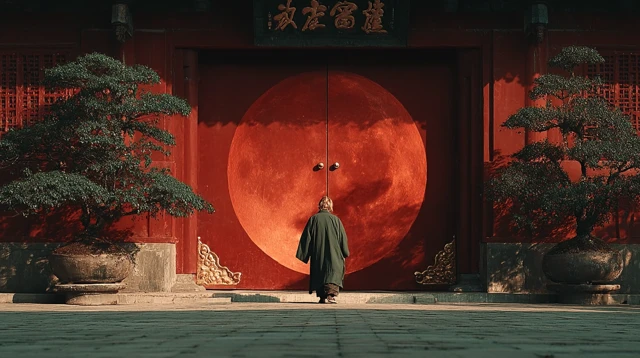 Chinese Taoist at Temple Door HD