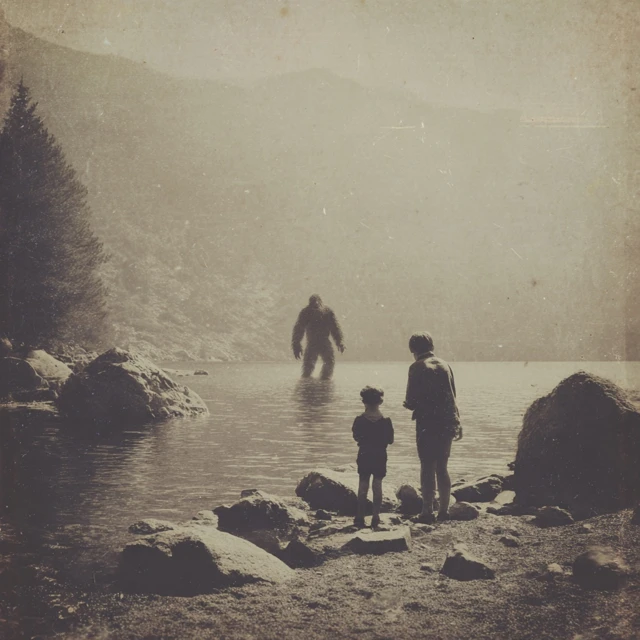 Bigfoot Lake Encounter 1962 Retro Photo
