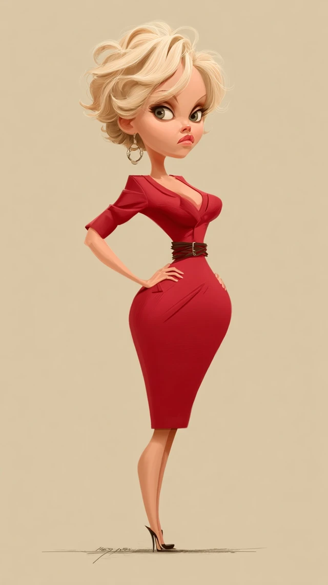 3D Cartoon Woman in Red Dress Glamour