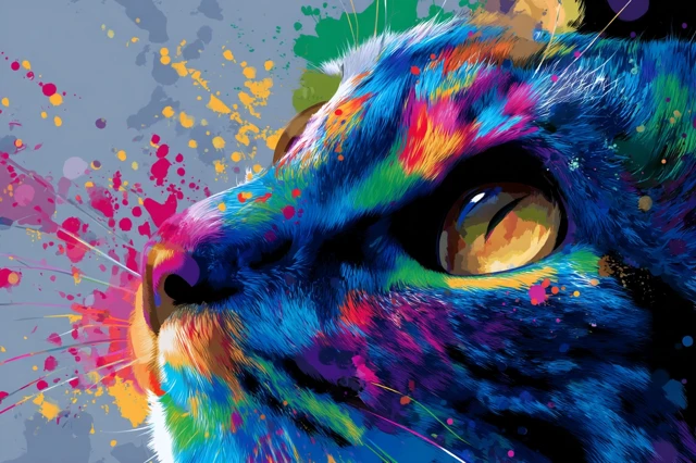 Colorful Cat Splash Painting Vector Art