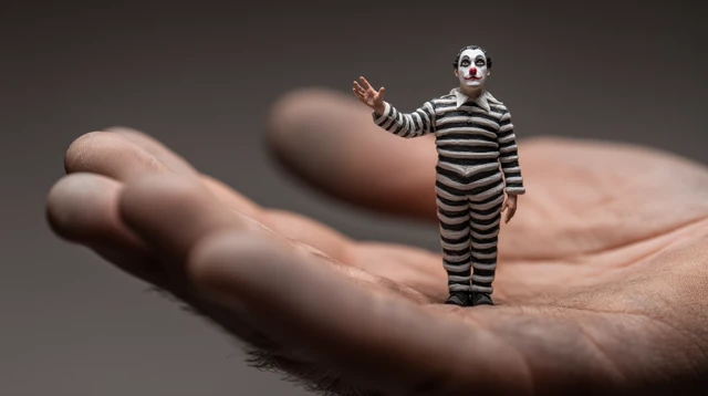 Mime Artist on a Hand Performing Pantomime Act