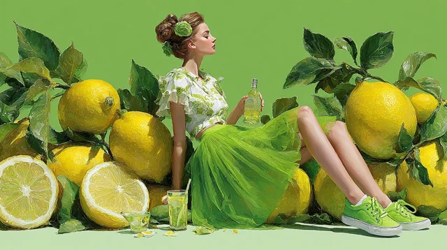 Lemon Girl Artistic Illustration Bright Green