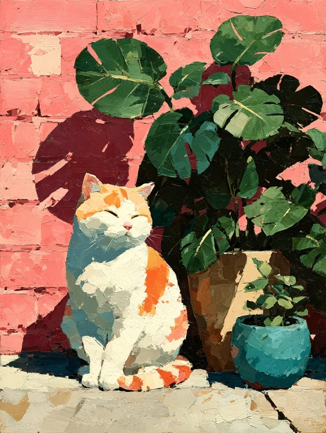 Retro Cat Painting Vintage Aesthetic