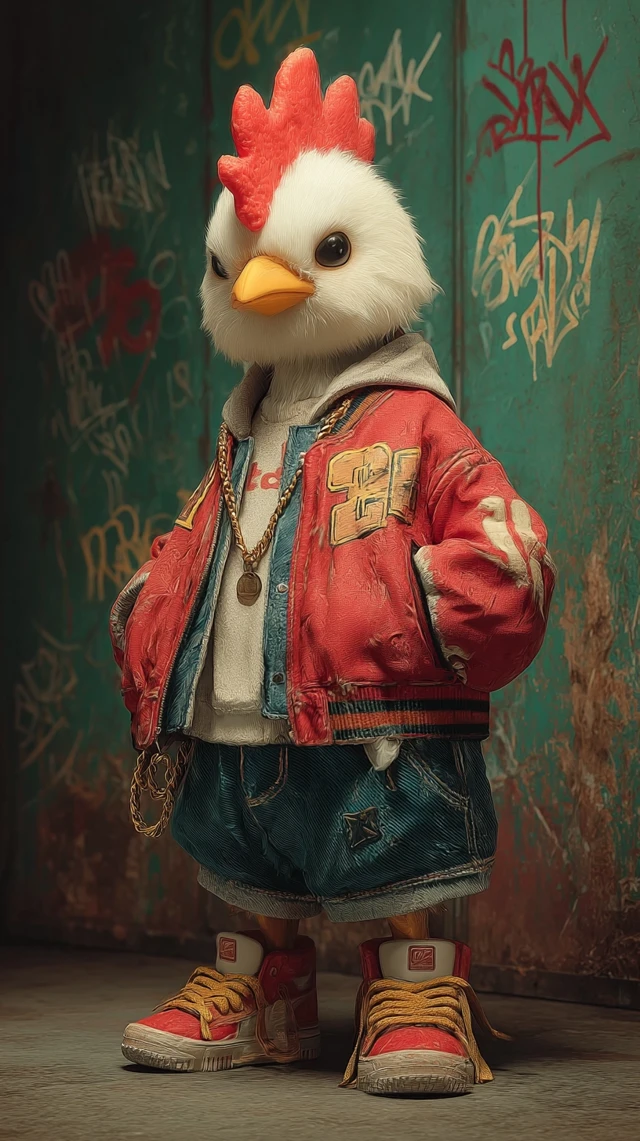 Cute Hip Hop Chicken on Graffiti Street