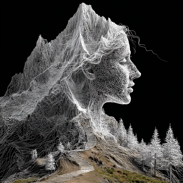 Mountain Woman Line Art Illustration