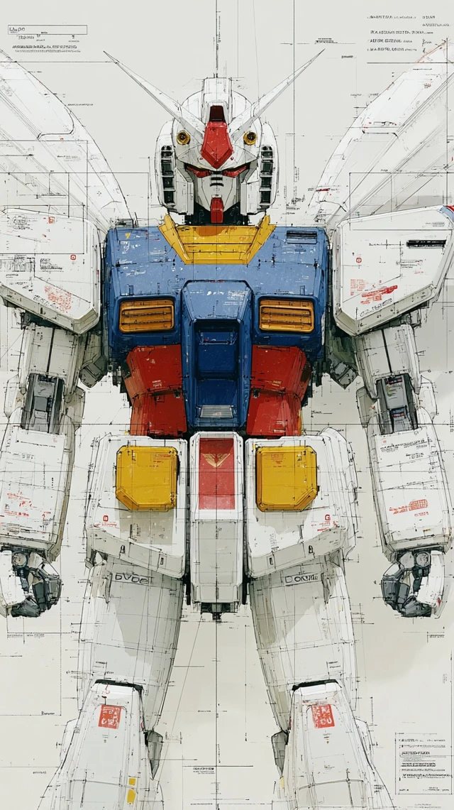 SciFi Gundam Robot Mechanical Blueprint Illustration