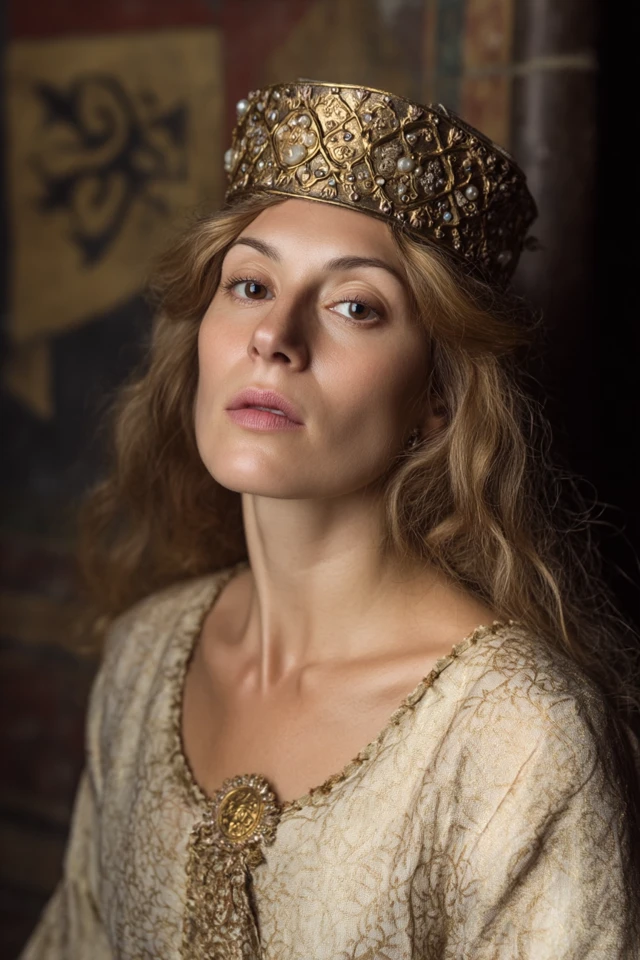 13th Century Queen Portrait in Silk and Gold