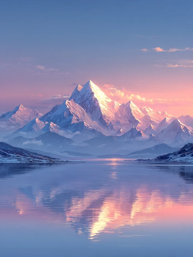 Himalayan Mountains at Sunrise Reflecting in Lake