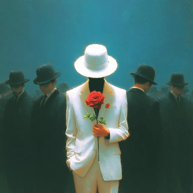 Mysterious Man in White Suit Chiaroscuro Painting