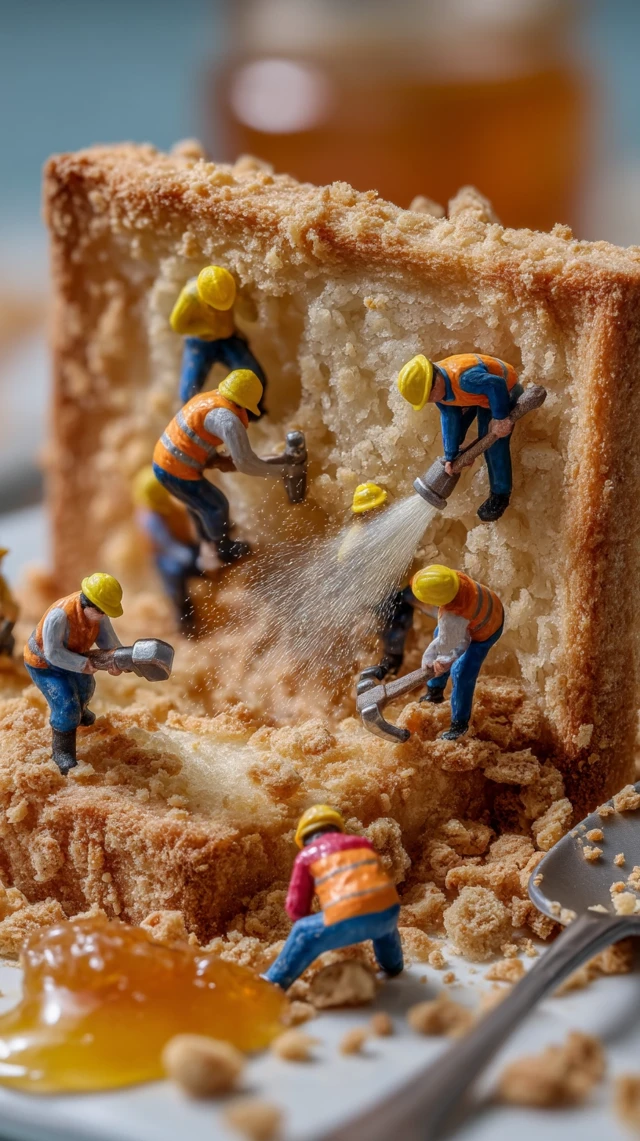 Miniature Workers on a Rusk
