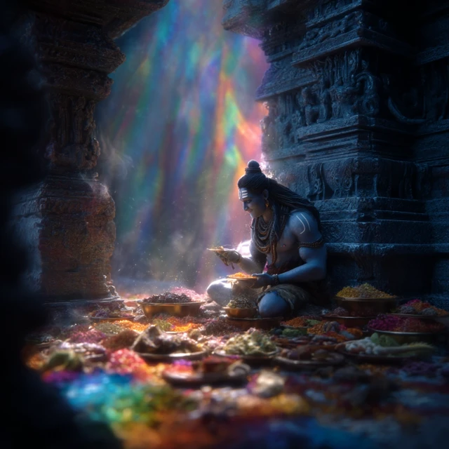 Lord Shiva Eating A Feast In A Temple
