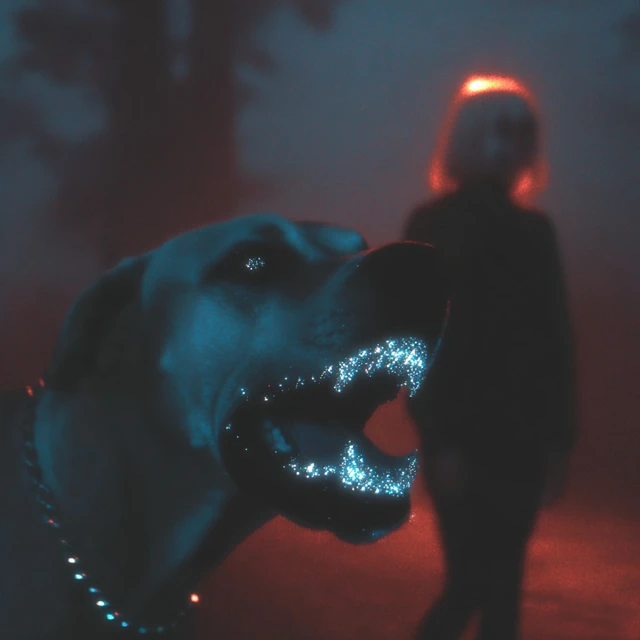 Dog and Girl Mystical Art with Purple Lighting