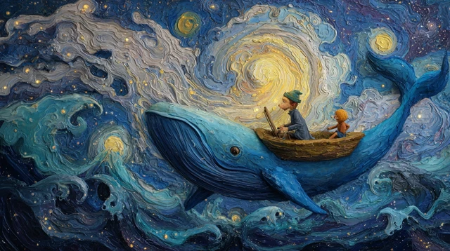 Whale Monkey and Boy Oil Painting Alexander Jansson Style