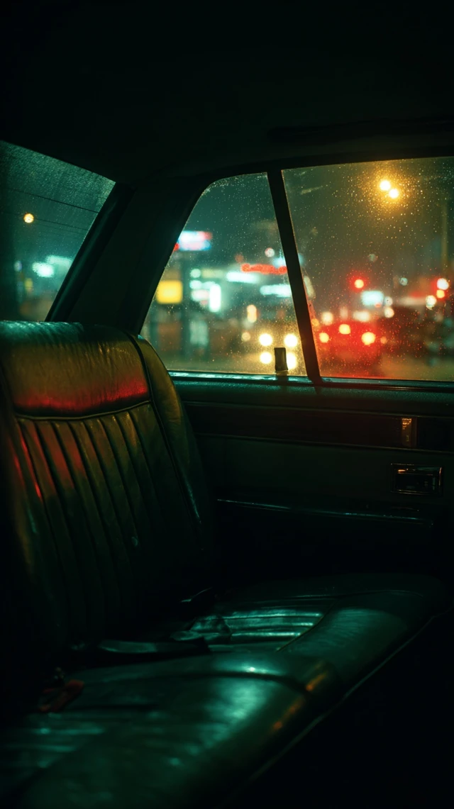 Taxi Ride at Night City Reflections