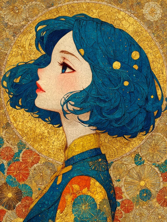 Anime Girl Portrait in Klimt Style